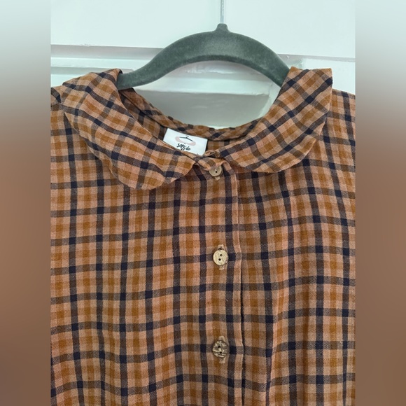 Son de Flor Checkered plaid Brown black linen Dress - Picture 3 of 16